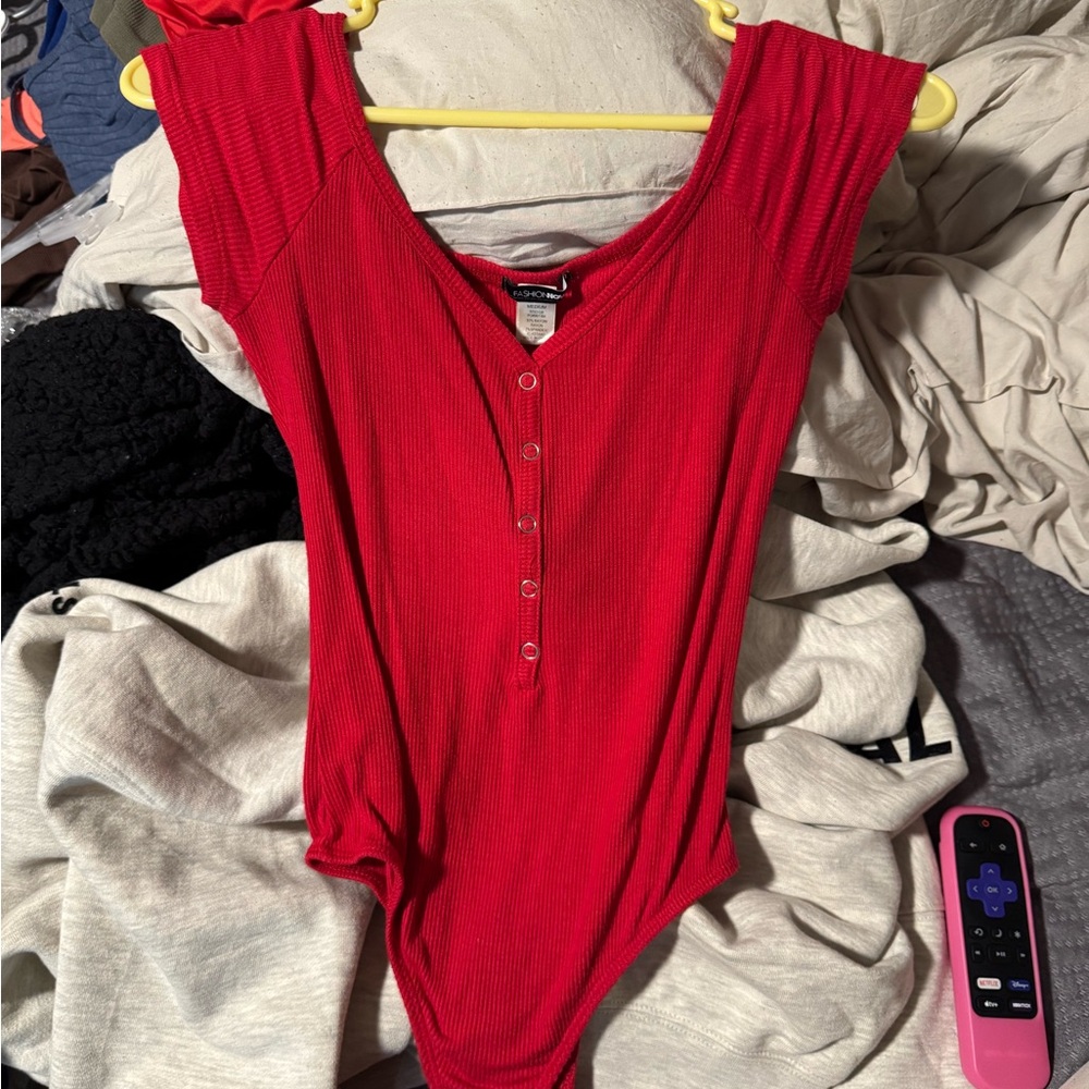 Red Button-Up Women's Bodysuit